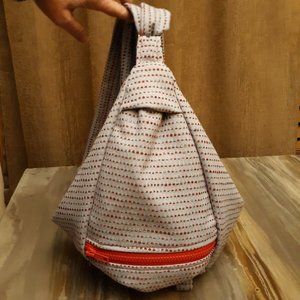 Double Handle Sling Purse Backpack Bag Blue Denim Polla Dot Red Multi Zippers